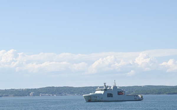 US Coast Guard, US Navy, Royal Canadian and Royal Danish navy vessels transit Halifax Harbour to open ocean during Operation Nanook 2024