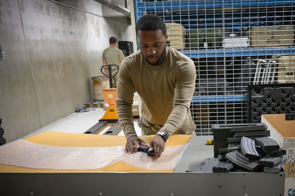 165th LRS Airmen conducts weapons inventory with 126th Air Refueling Wing