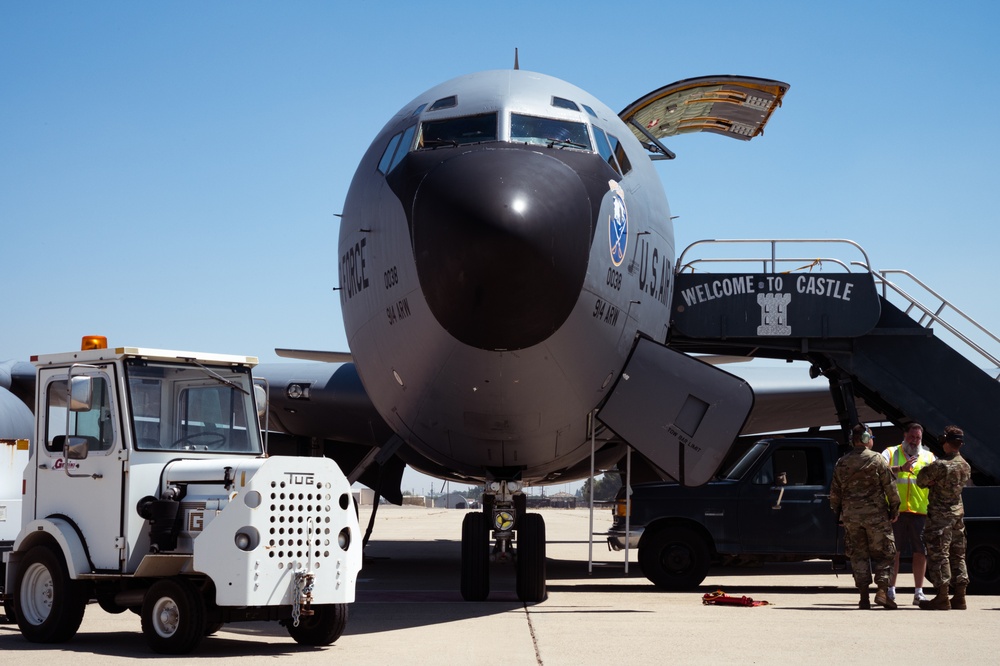 KC-135 Stratotanker occupies flight line space at Castle Airport