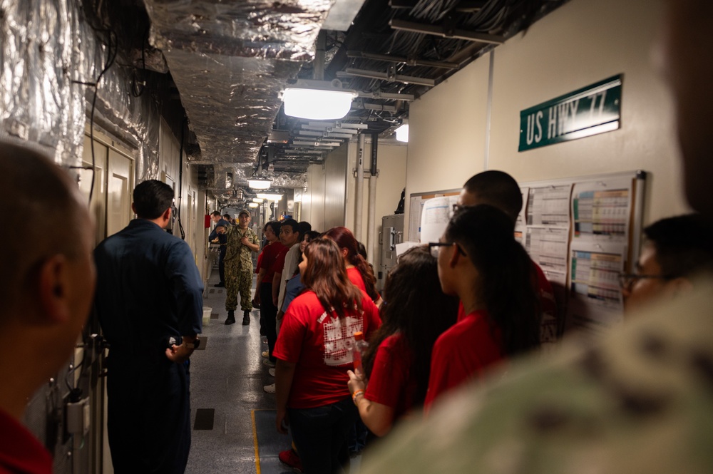 The Crew of the Future USS Kingsville (LCS 36) Host Media and NJROTC Students