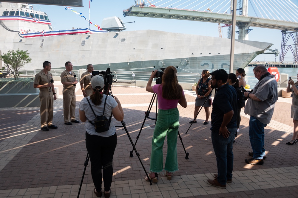 The Crew of the Future USS Kingsville (LCS 36) Host Media and NJROTC Students