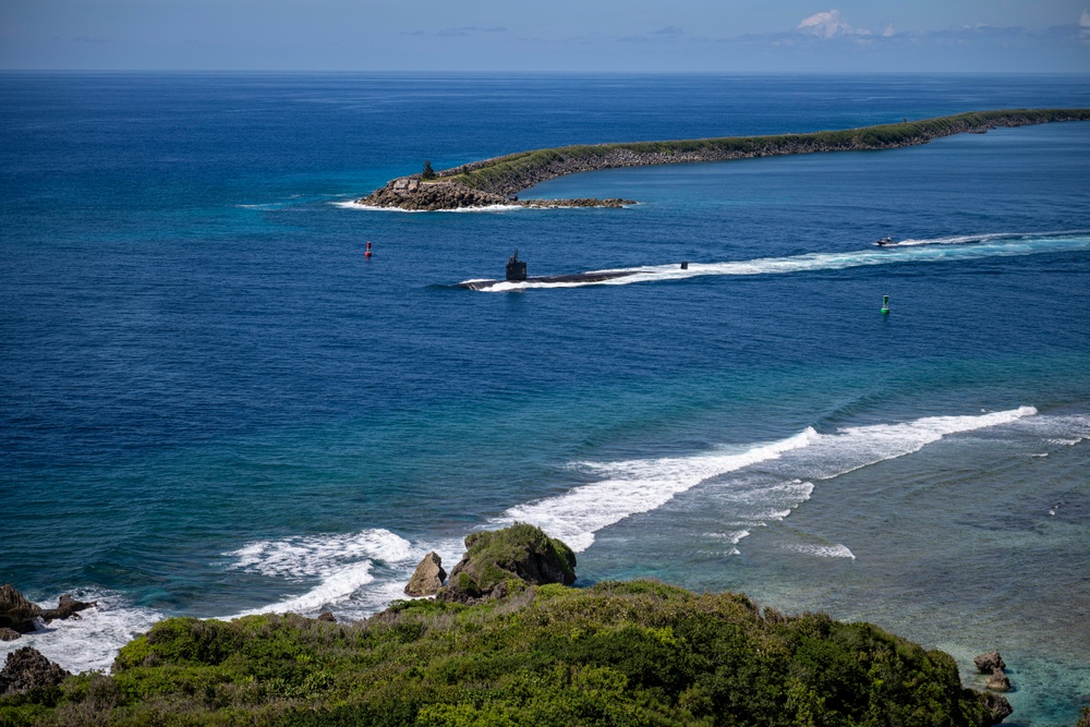 USS Asheville Departs Naval Base Guam