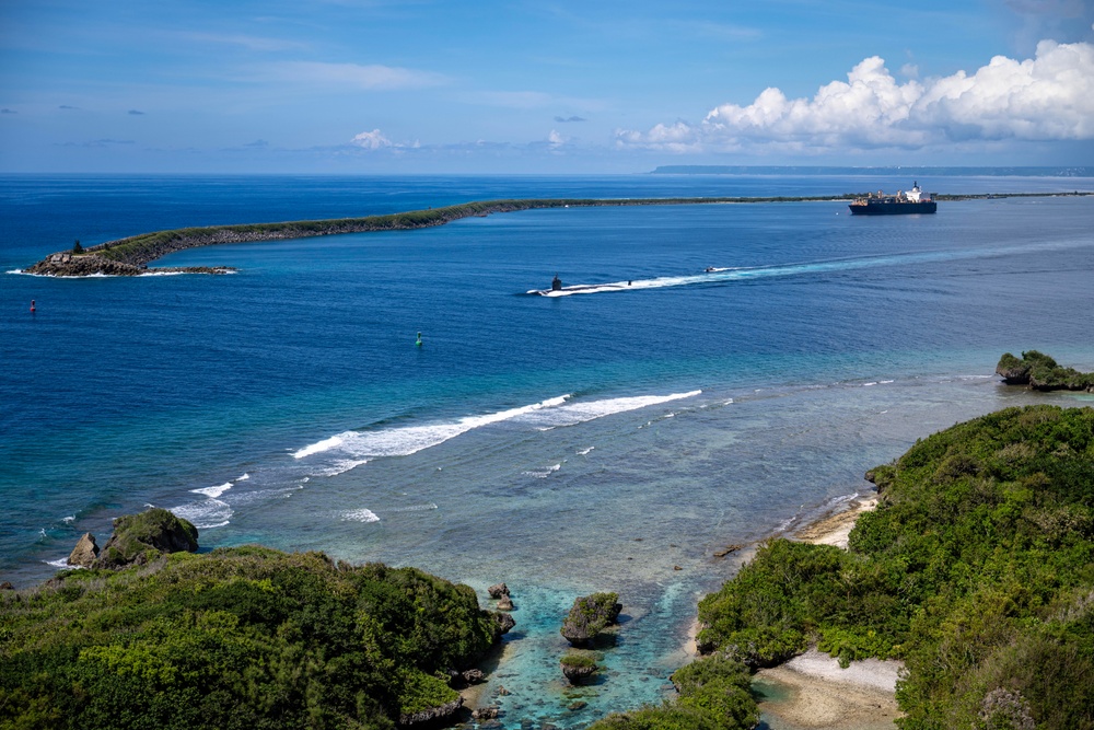 USS Asheville Departs Naval Base Guam