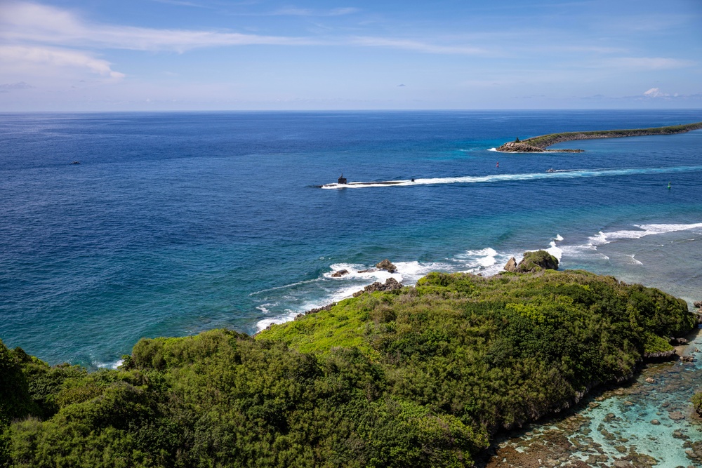 USS Asheville Departs Naval Base Guam