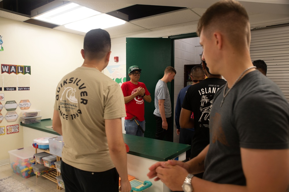 Camp Blaz Marines and Sailors help prepare Finegayan Elementary School for the school year