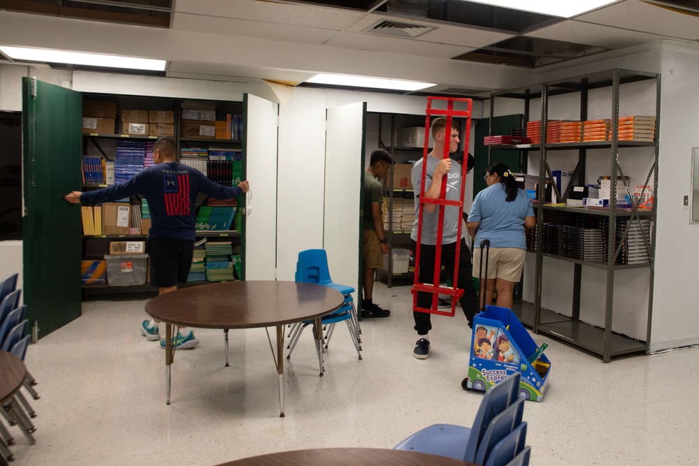 Camp Blaz Marines and Sailors help prepare Finegayan Elementary School for the school year