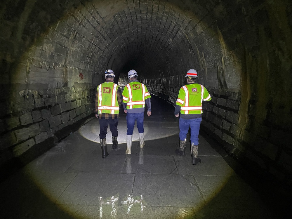 USACE staff investigate the Pfaffensprung sediment bypass tunnel in Switzerland