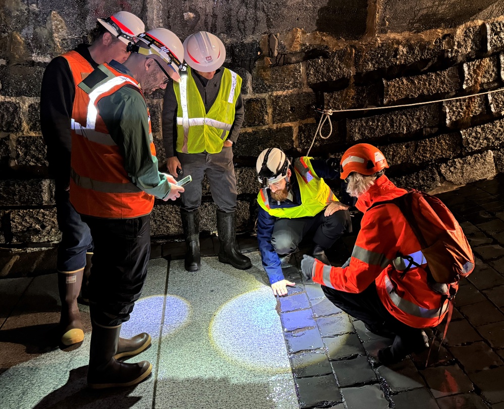 USACE group observes transition between granite and basalt pavers at Pfaffensprung sediment bypass tunnel