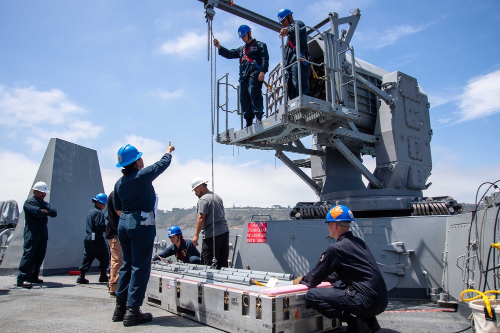 USS San Diego loads ordinance