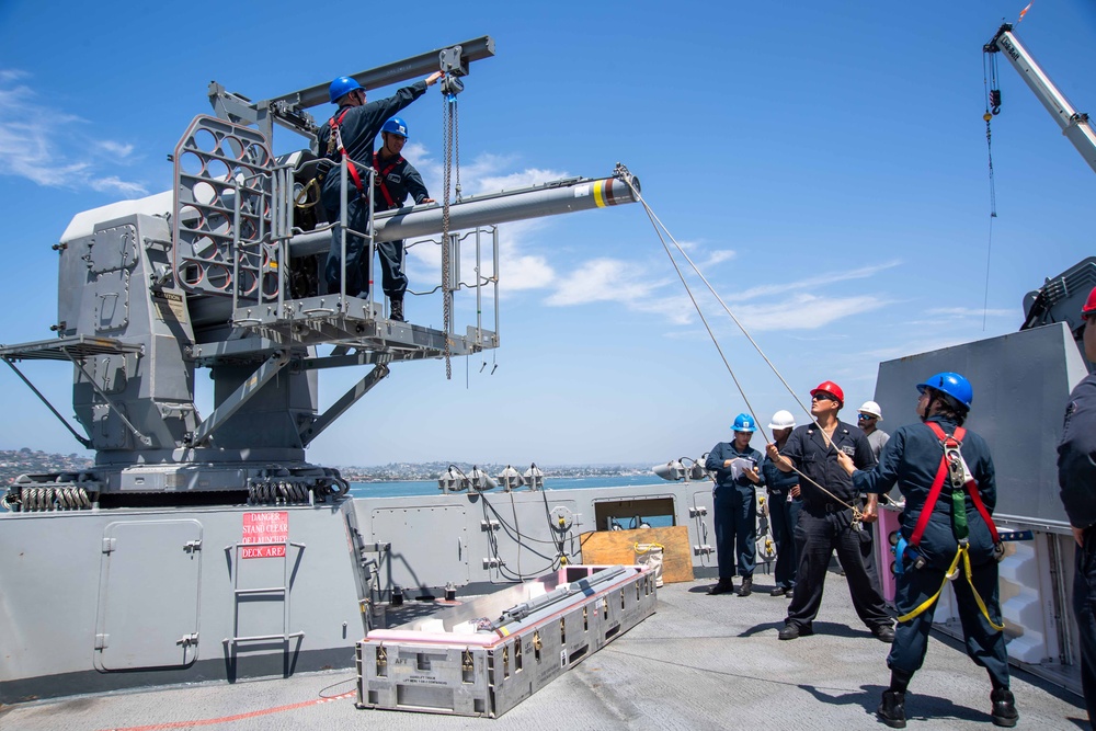 USS San Diego loads ordinance
