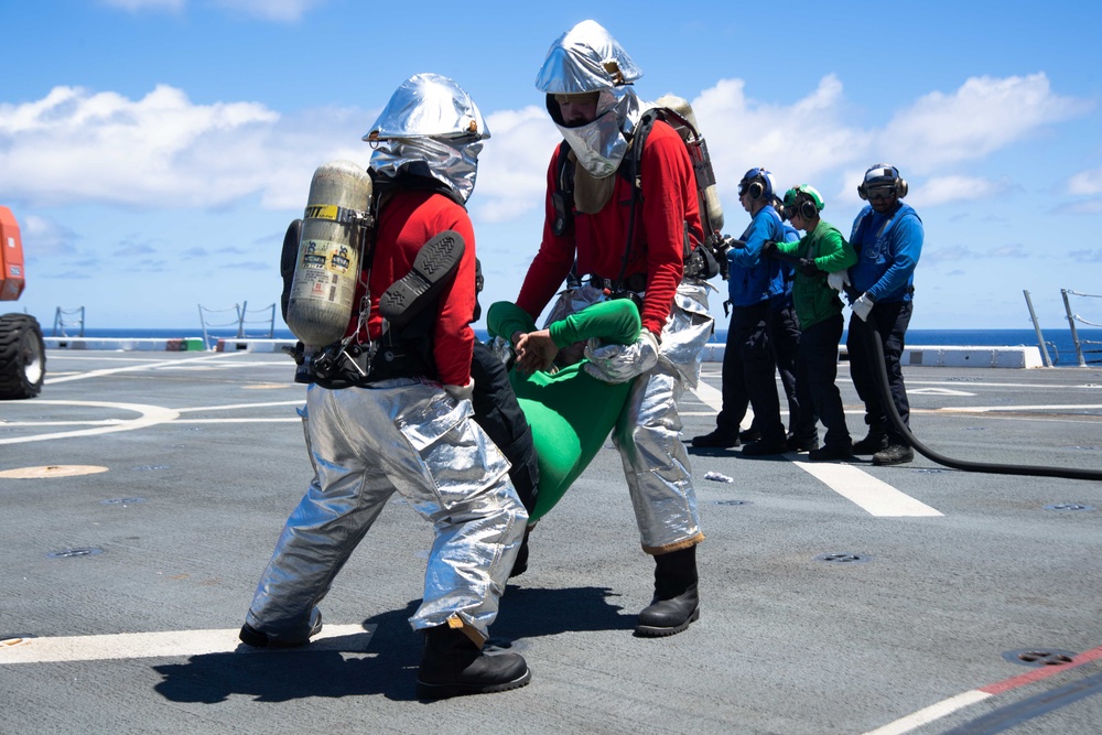 USS San Diego conducts fire drill at sea