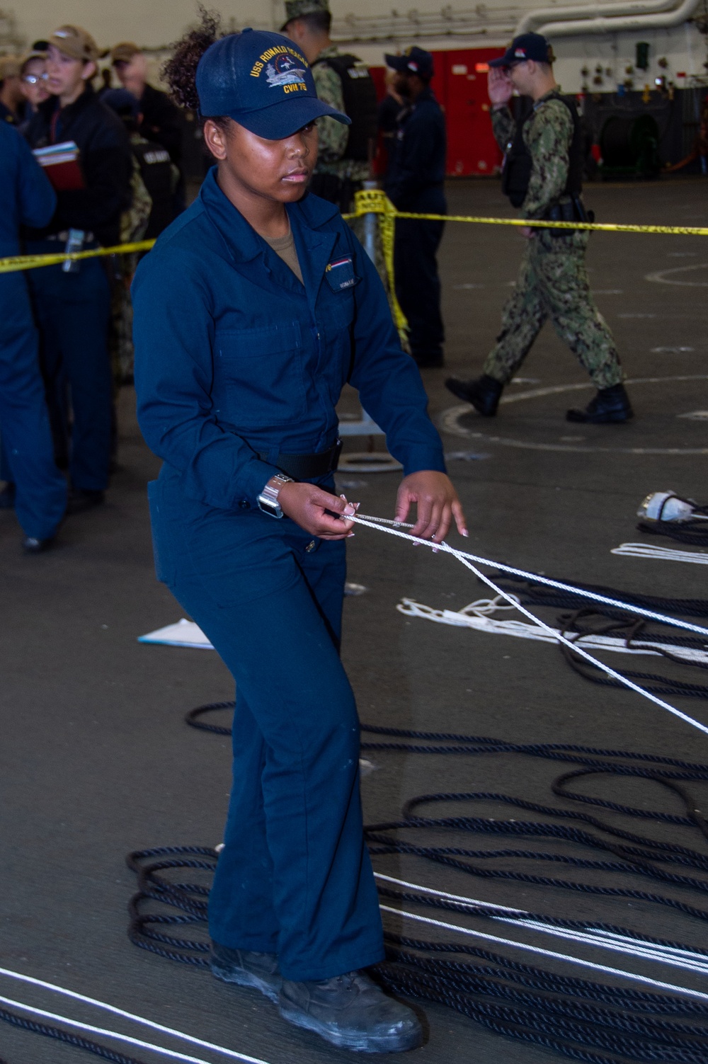 USS Ronald Reagan (CVN 76) Sailors inspect equipment