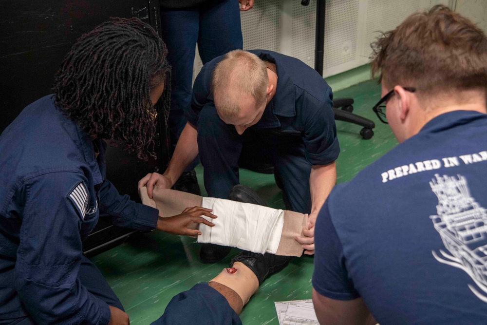 Sailors participate in medical drill aboard USS America (LHA 6)