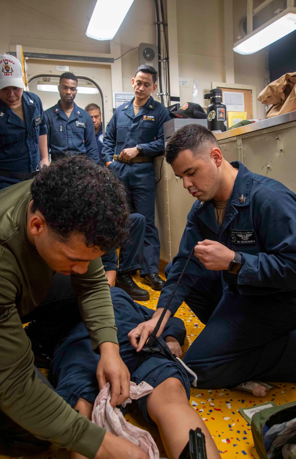 Sailors participate in medical drill aboard USS America (LHA 6)