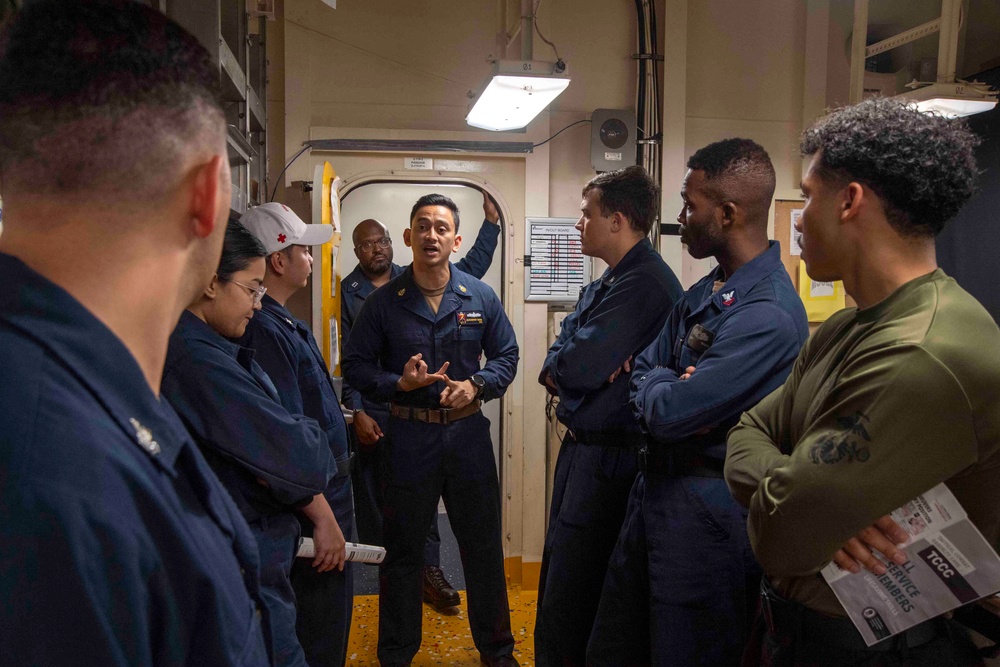 Sailors participate in medical drill aboard USS America (LHA 6)
