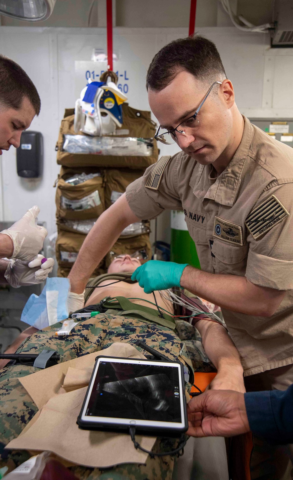 Sailors participate in mass casualty drill aboard USS America (LHA 6)