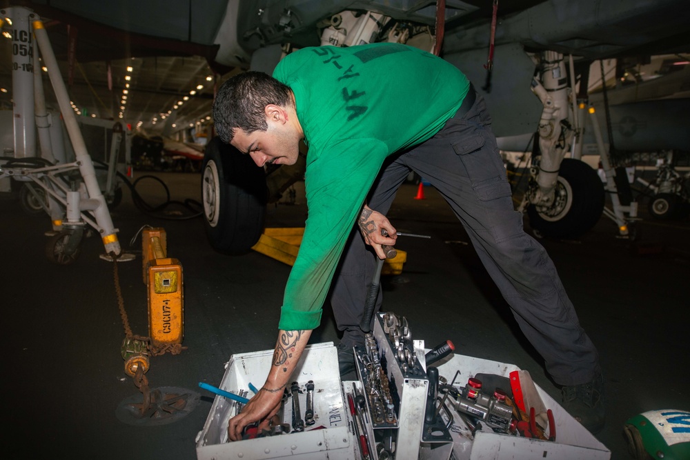 VFA 154 Conducts F/A-18F Super Hornet Maintenance Aboard USS Theodore Roosevelt