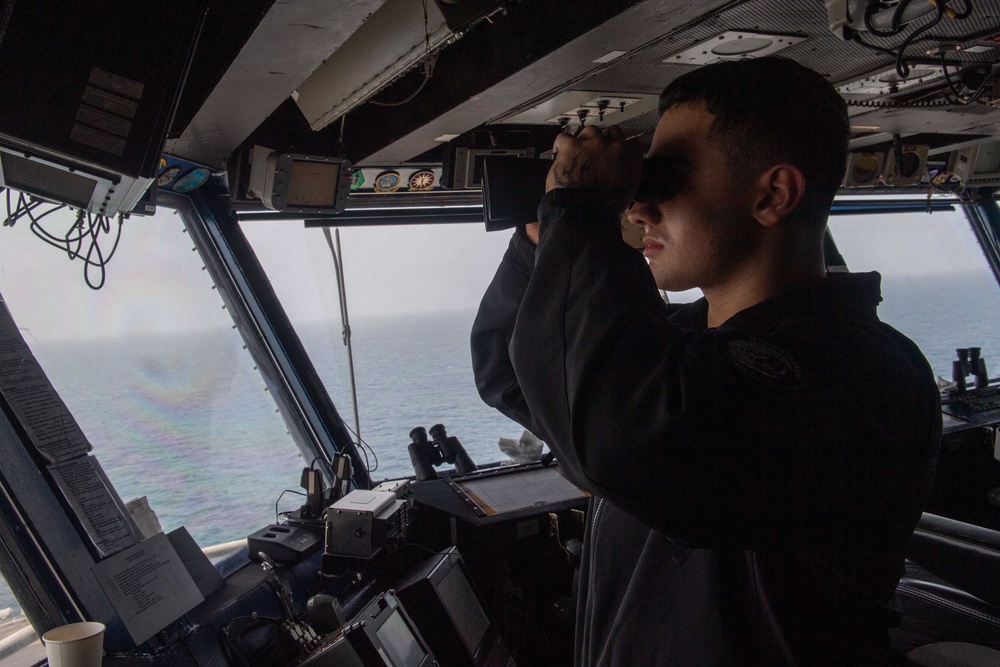 Sailors Stands Watch in Primary Flight Control Aboard Theodore Roosevelt