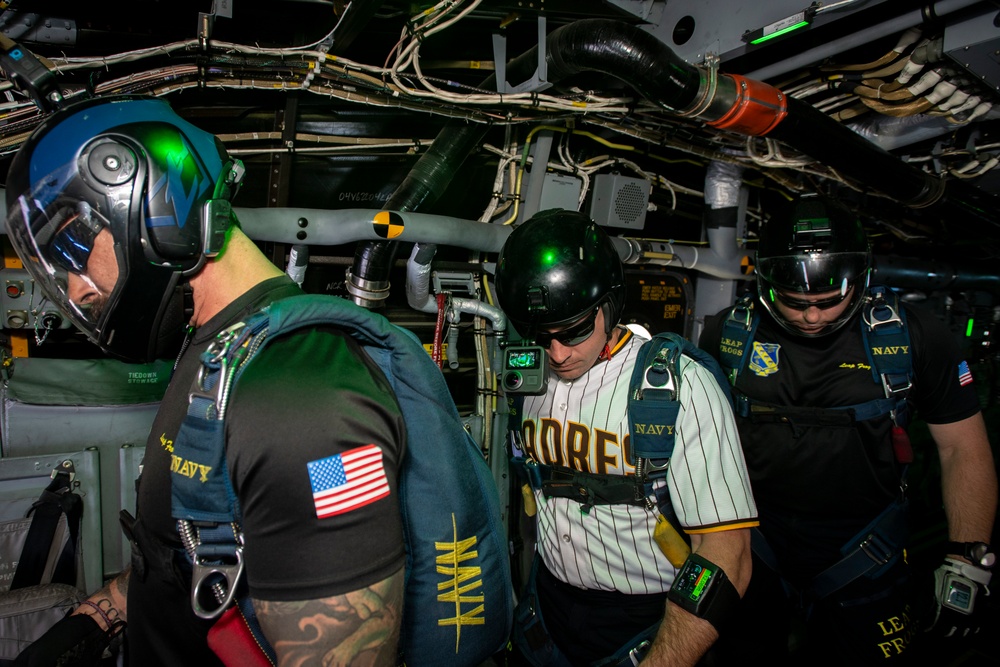 Navy Parachute Team Prepares to Jump in San Diego Padres Game