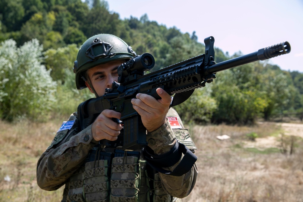 Turkish soldiers assigned to Regional Command East of the KFOR mission patrolled along the administrative boundary line during a routine patrol.