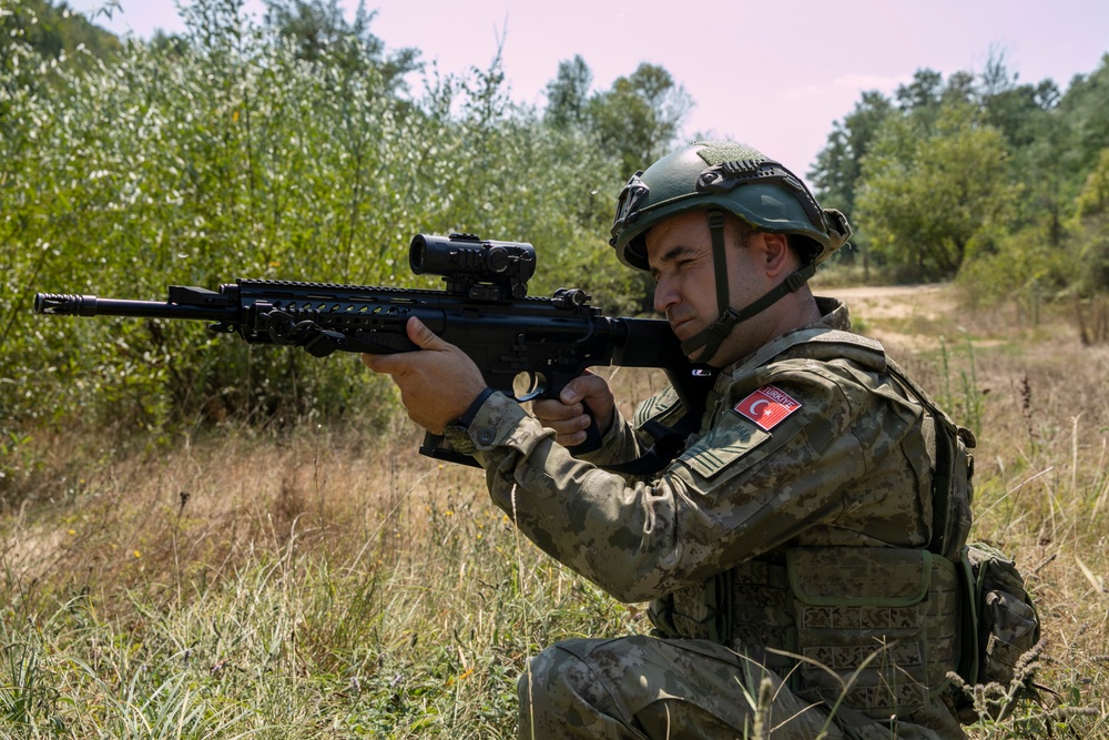 Turkish soldiers assigned to Regional Command East of the KFOR mission patrolled along the administrative boundary line during a routine patrol.