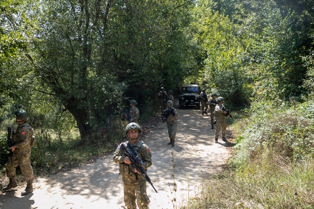 Turkish soldiers assigned to Regional Command East of the KFOR mission patrolled along the administrative boundary line during a routine patrol.