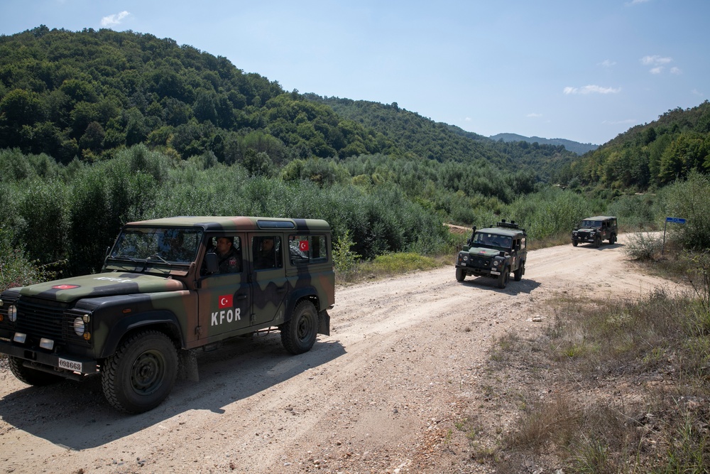 Turkish soldiers assigned to Regional Command East of the KFOR mission patrolled along the administrative boundary line during a routine patrol.