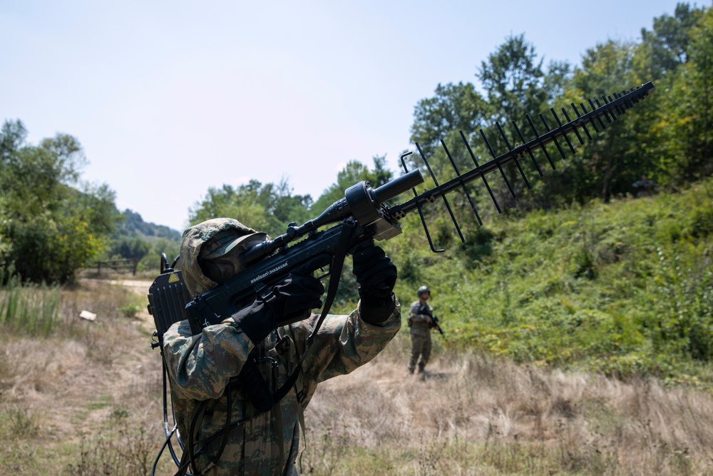 Turkish soldiers assigned to Regional Command East of the KFOR mission patrolled along the administrative boundary line during a routine patrol.