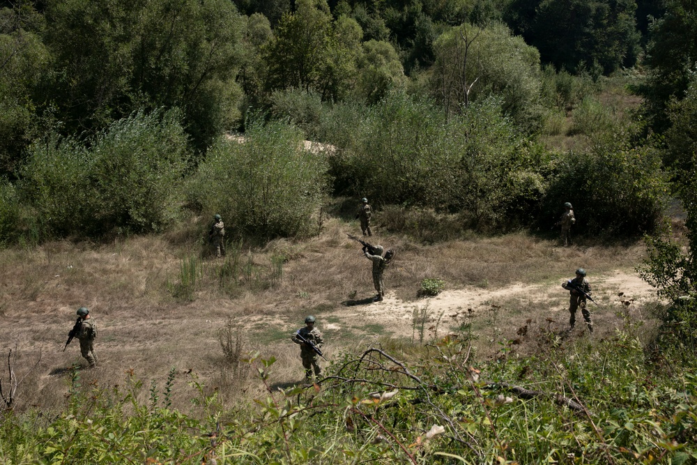 Turkish soldiers assigned to Regional Command East of the KFOR mission patrolled along the administrative boundary line during a routine patrol.