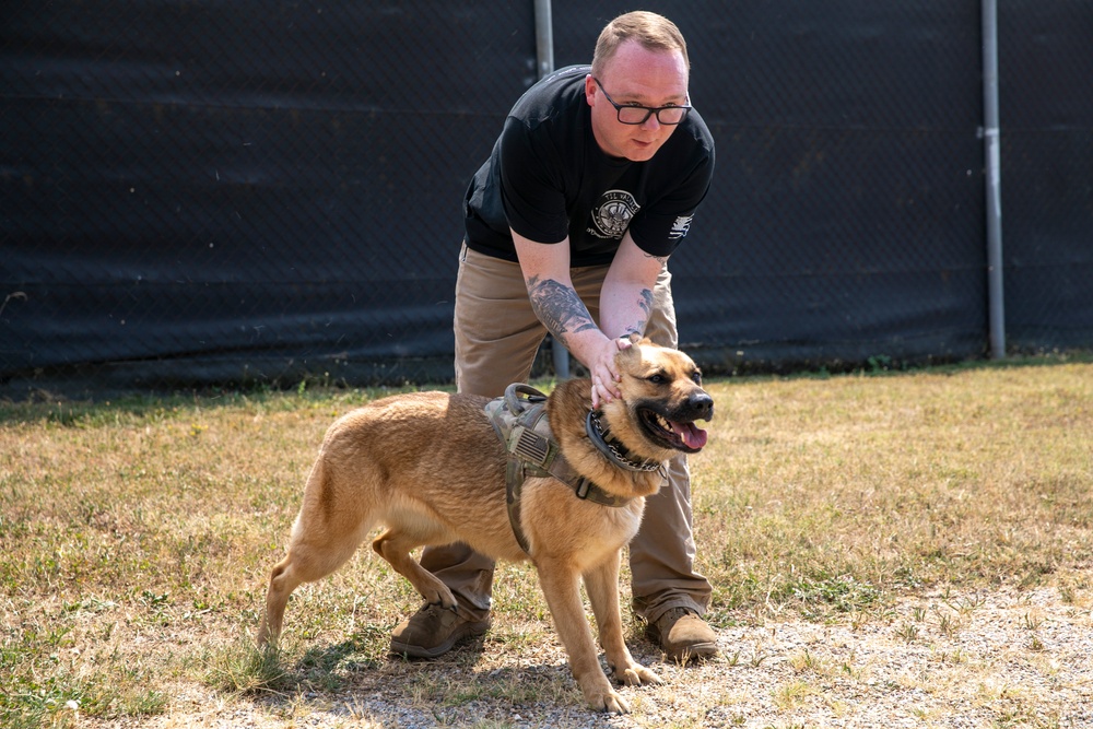 48th IBCT soldiers assigned to Regional Command East of the NATO-led KFOR mission volunteered to assist with cleaning the kennels of military working dogs at Camp Bondsteel, Kosovo, July 20, 2024.