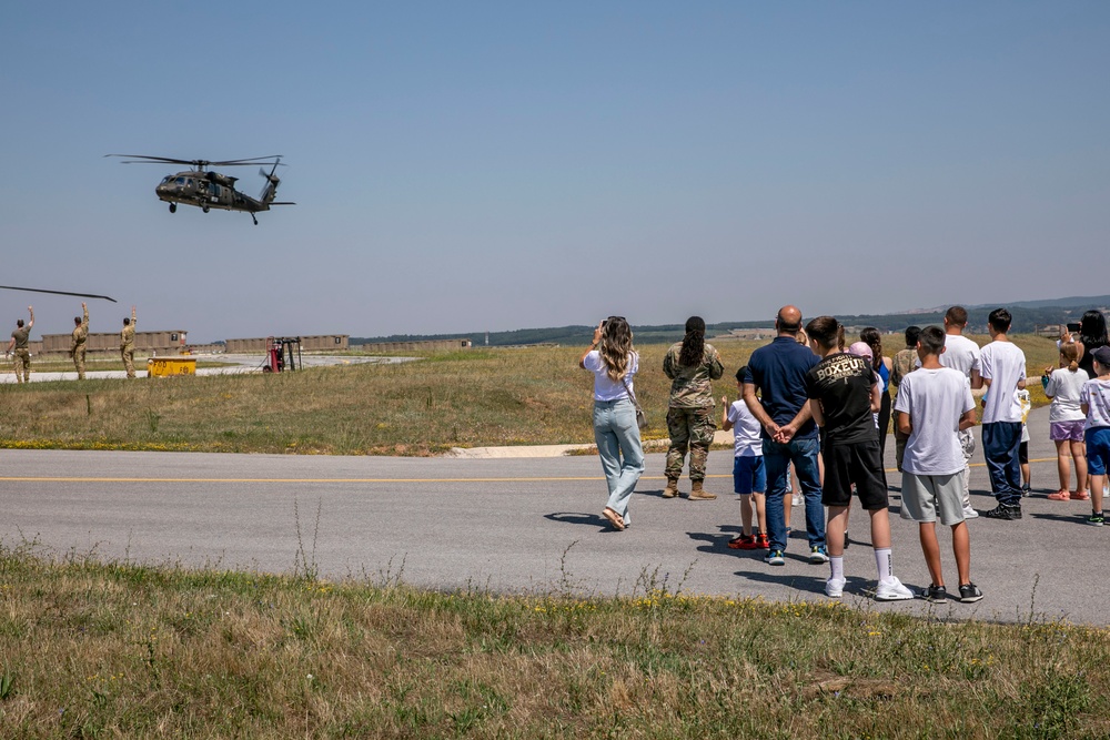 U.S. Soldiers from Regional Command East of the NATO-led KFOR mission hosted students and teachers from Future School at Camp Bondsteel, Kosovo, July 12, 2024.