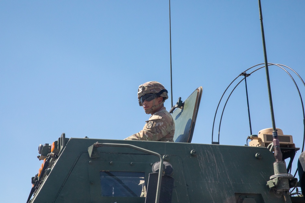 U.S. Soldiers prepare the HIMARS operating vehicle for simulated training during Southern Fenix 24