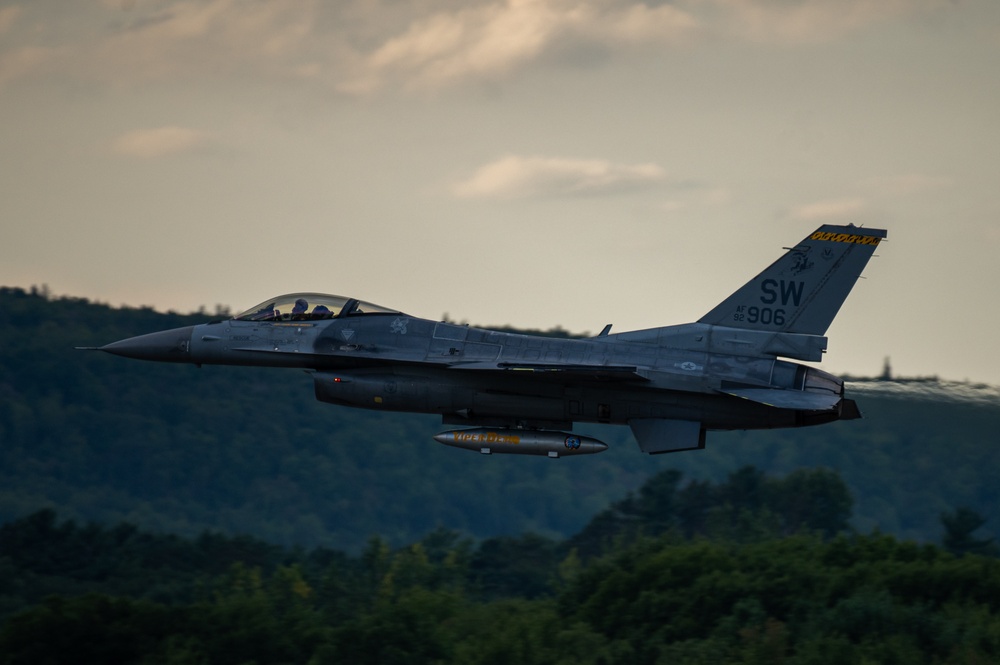 The U.S. Air Force F-16 Viper Demonstration Team performs at the Airshow Atlantic