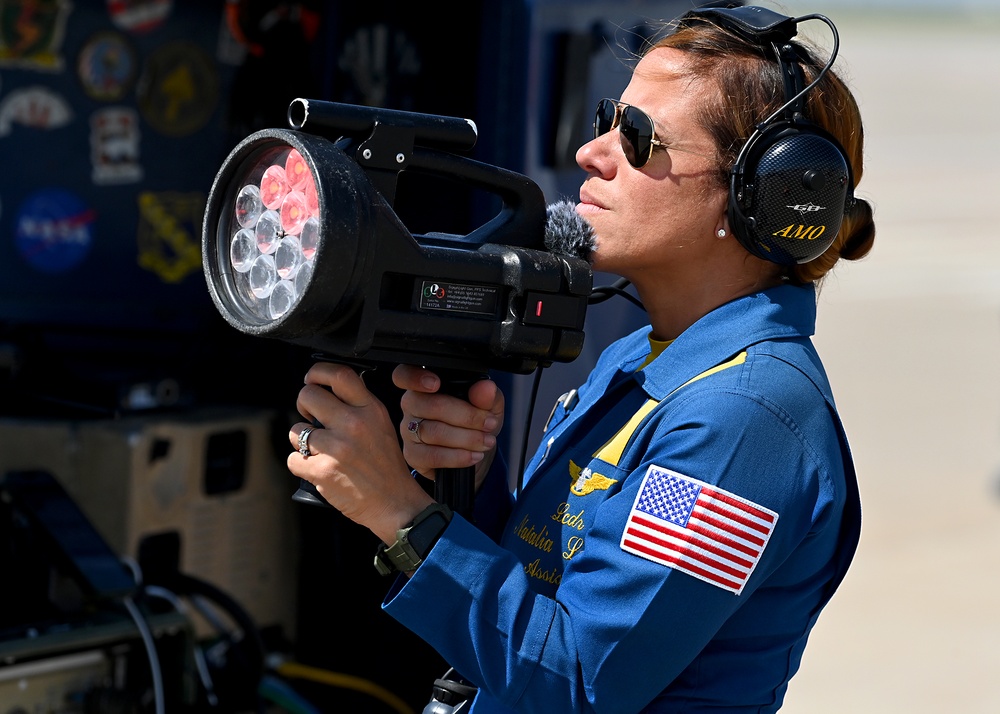 The U.S. Navy Flight Demonstration Team, the Blue Angels perform in Wichita, Kansas at the Frontiers In Flight Air Show.