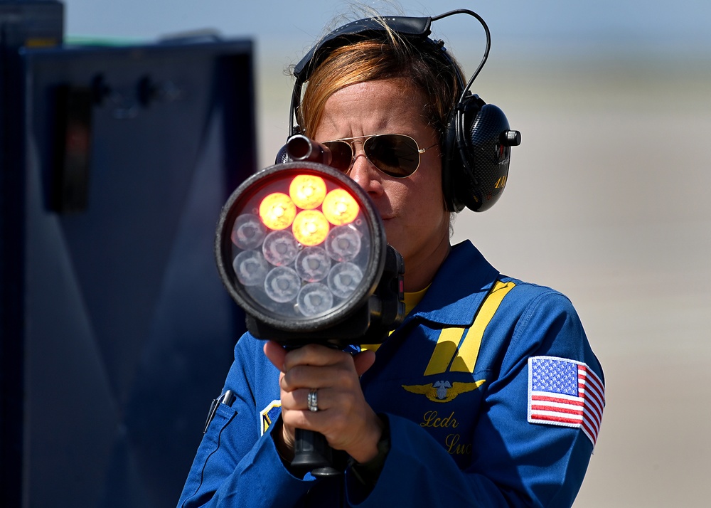 The U.S. Navy Flight Demonstration Team, the Blue Angels perform in Wichita, Kansas at the Frontiers In Flight Air Show.