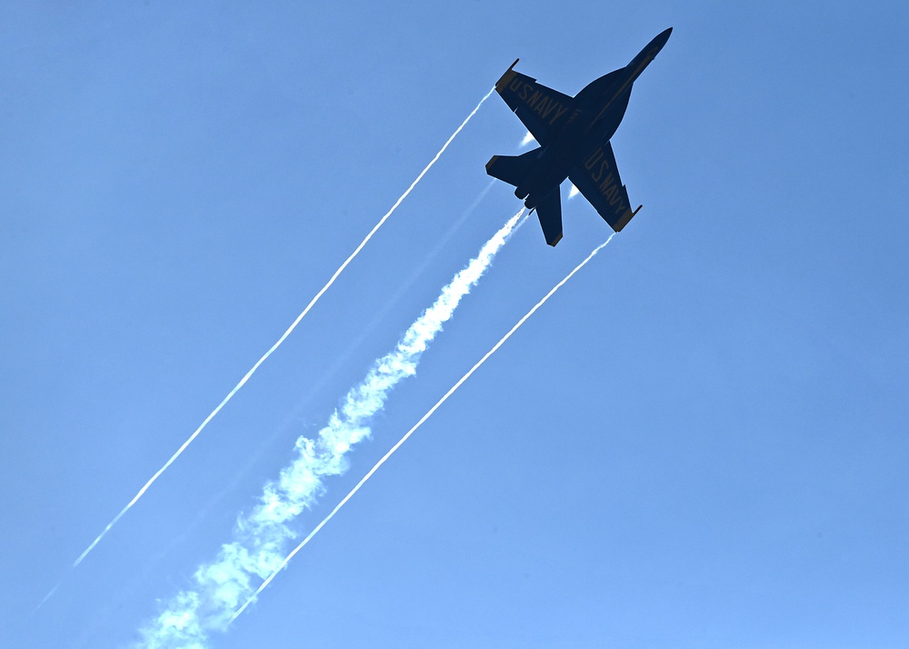 The U.S. Navy Flight Demonstration Team, the Blue Angels perform in Wichita, Kansas at the Frontiers In Flight Air Show..