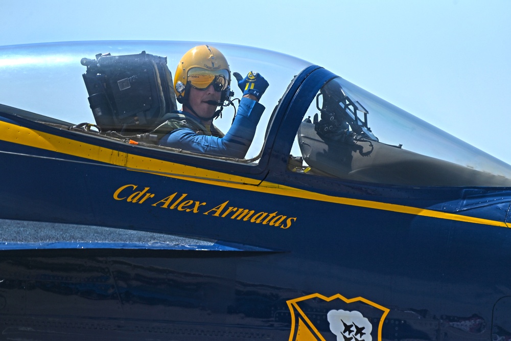 The U.S. Navy Flight Demonstration Team, the Blue Angels perform in Wichita, Kansas at the Frontiers In Flight Air Show.