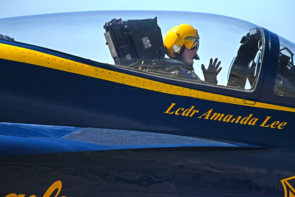 The U.S. Navy Flight Demonstration Team, the Blue Angels perform in Wichita, Kansas at the Frontiers In Flight Air Show.