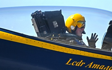 The U.S. Navy Flight Demonstration Team, the Blue Angels perform in Wichita, Kansas at the Frontiers In Flight Air Show.