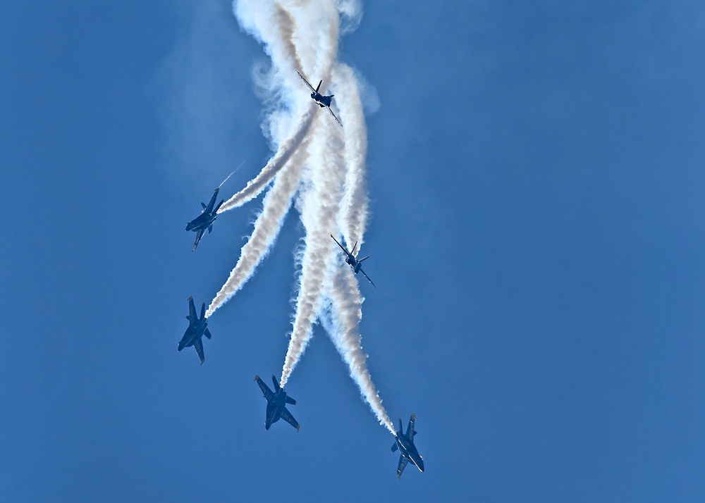 The U.S. Navy Flight Demonstration Team, the Blue Angels, perform in Wichita, Kansas at the Frontiers In Flight Air Show. (U.S. Navy photo by Chief Mass Communication Specialist Michael Russell/Released)