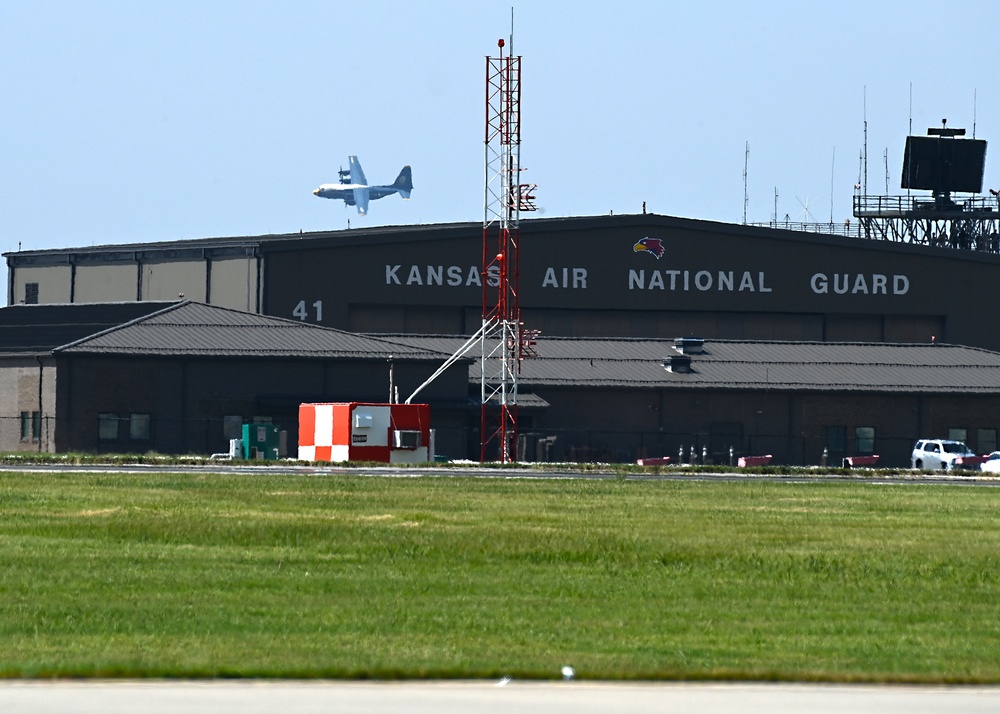 The U.S. Navy Flight Demonstration Team, the Blue Angels, perform in Wichita, Kansas at the Frontiers In Flight Air Show.