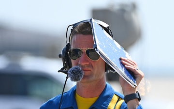 The U.S. Navy Flight Demonstration Team, the Blue Angels, perform in Wichita, Kansas at the Frontiers In Flight Air Show.