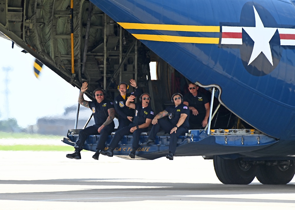 The U.S. Navy Flight Demonstration Team, the Blue Angels, perform in Wichita, Kansas at the Frontiers In Flight Air Show.