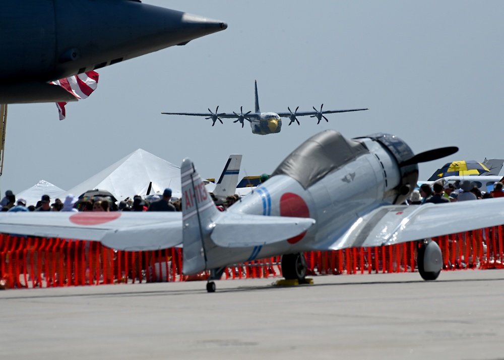 The U.S. Navy Flight Demonstration Team, the Blue Angels, perform in Wichita, Kansas at the Frontiers In Flight Air Show.