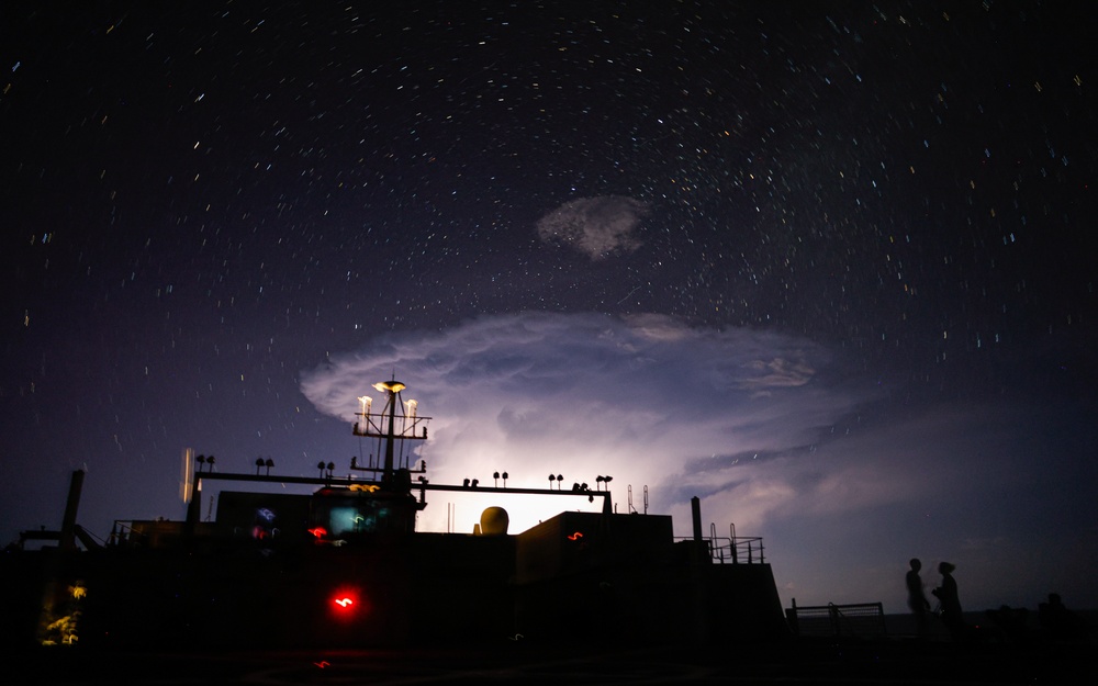 Night sky on the flight deck of USNS Burlington (T-EPF 10)