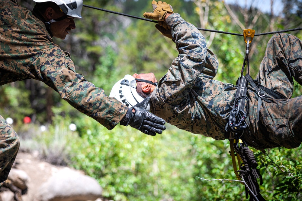 Marines with 2nd Battalion, 1st Marine Regiment practice setting up one rope bridges