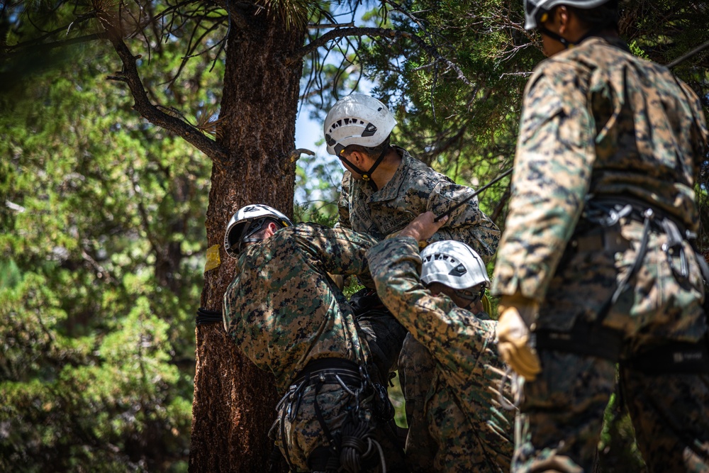 Marines with 2nd Battalion, 1st Marine Regiment practice setting up one rope bridges