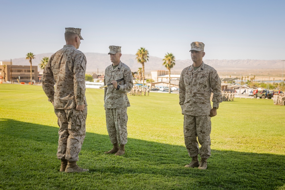 Elizondo relieves Fairbanks as 3/11 Sergeant Major during relief and appointment ceremony