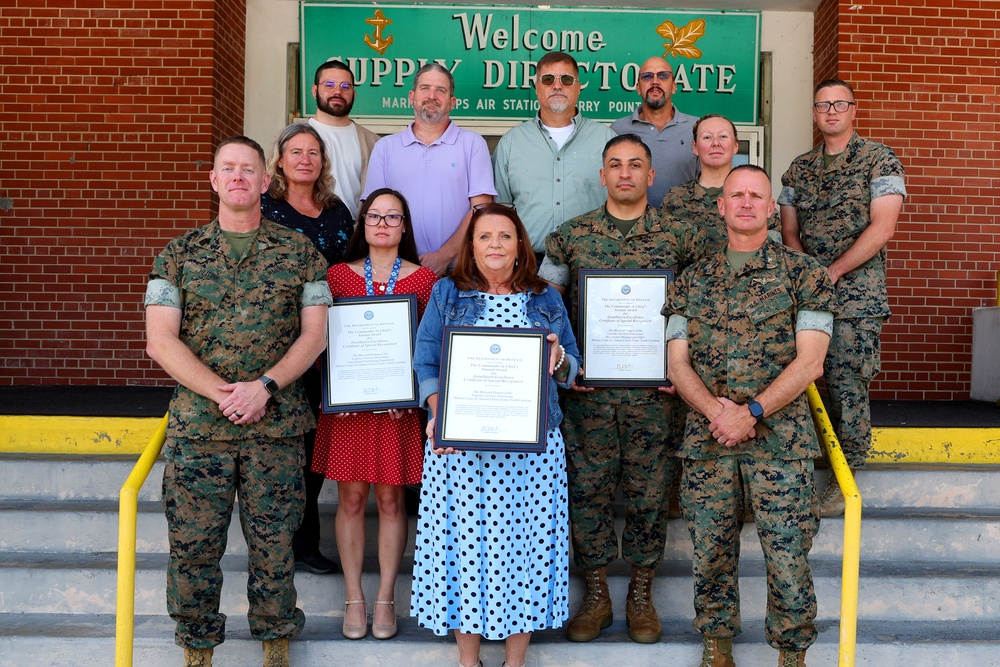 Marine Corps Air Station Cherry Point leaders made a special visit to the Logistics Directorate to recognize its staff and select personnel excellence accolades
