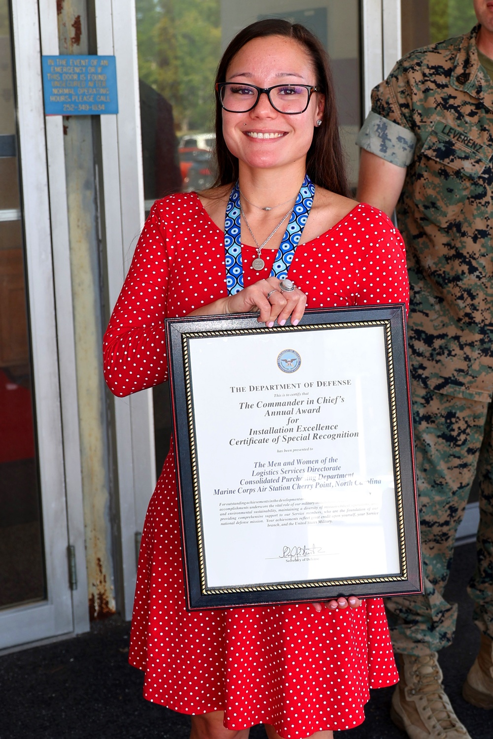 Marine Corps Air Station Cherry Point leaders made a special visit to the Logistics Directorate to recognize its staff and select personnel excellence accolades